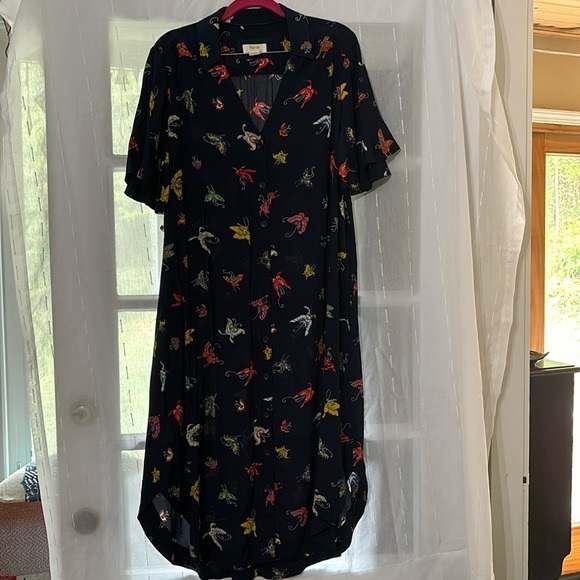 Anthropologie Midi Flutterby Navy Butterfly Dress- M - Picture 2 of 14